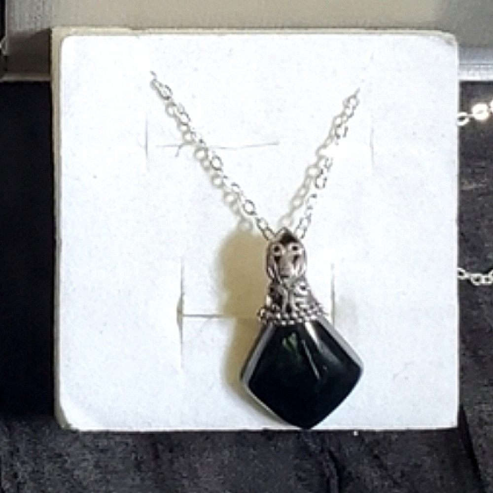 Black Jadeite Jade Pendant Platinum Over Sterling Silver